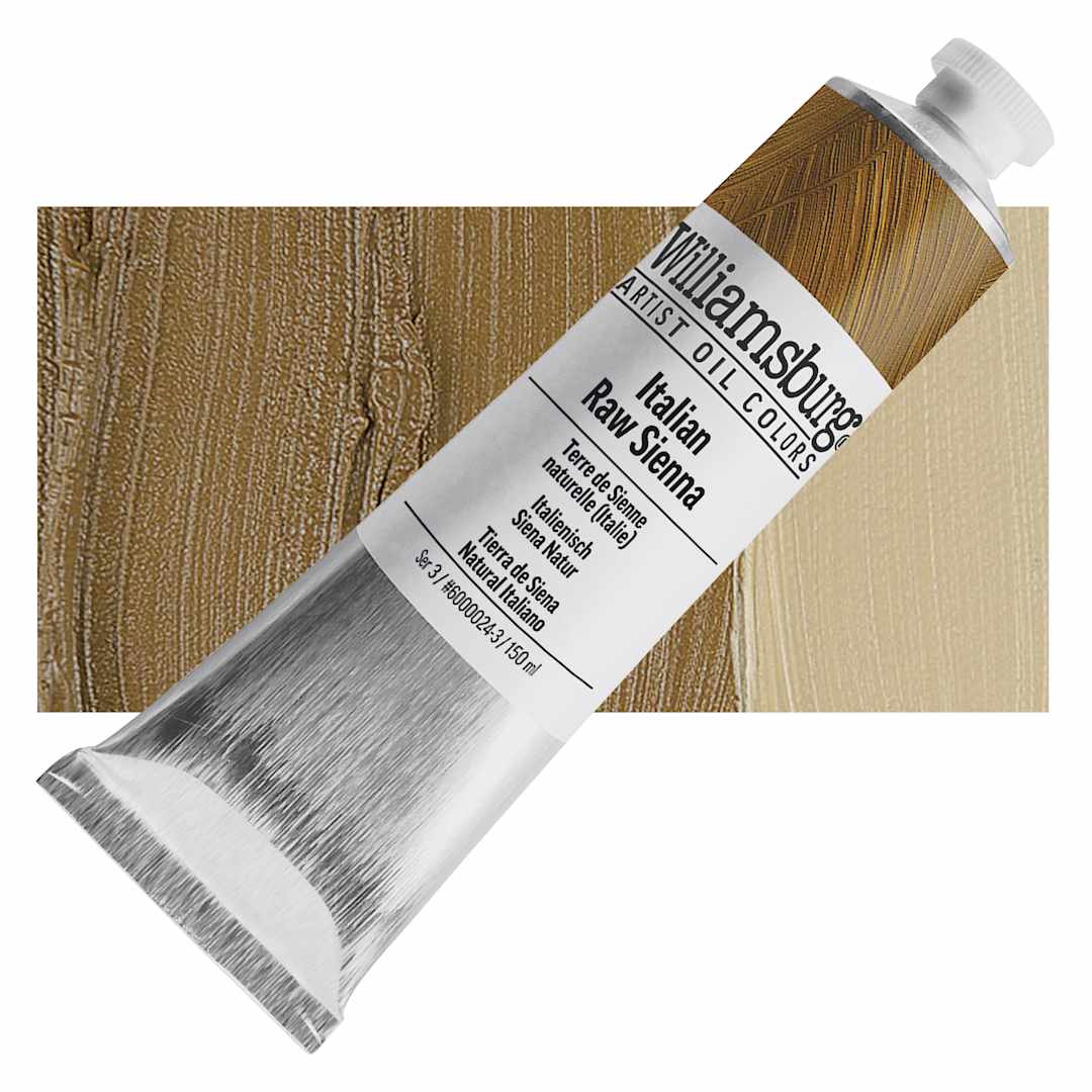 Open in modal - Williamsburg Handmade Oil Paint - Italian Raw Sienna, 150 ml tube and swatch