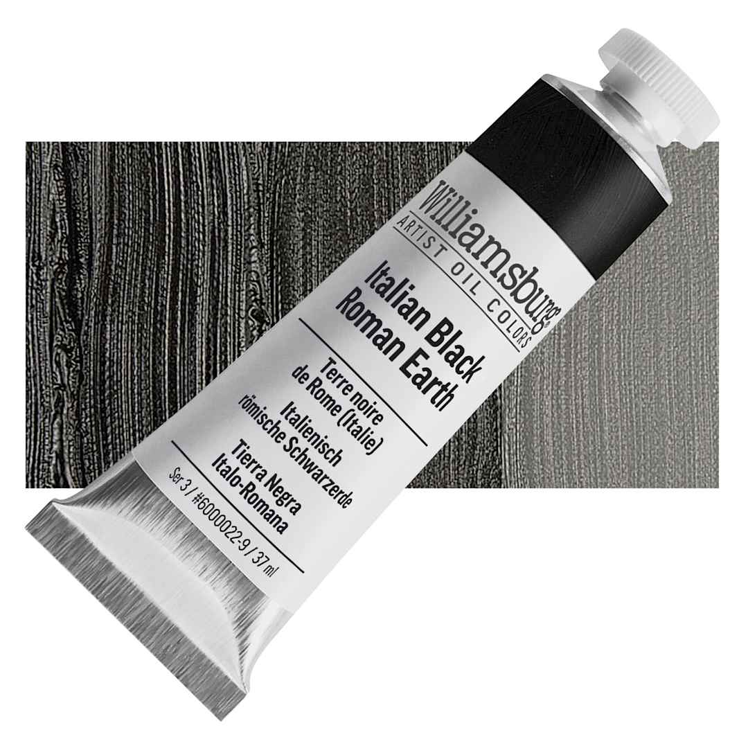 Open in modal - Williamsburg Handmade Oil Paint - Italian Black Roman Earth, 37 ml tube and swatch