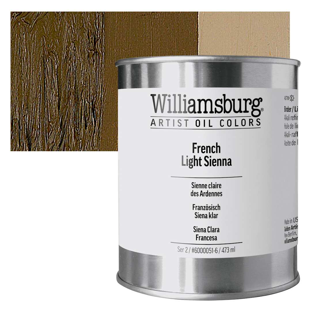 Open in modal - Williamsburg Handmade Oil Paint - French Light Sienna, 16 oz can and swatch