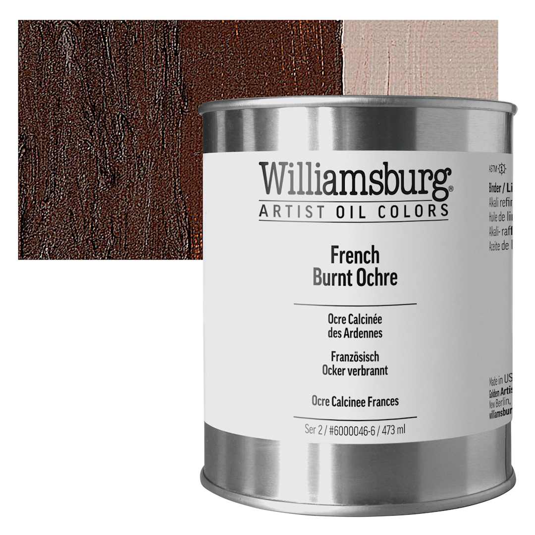Open in modal - Williamsburg Handmade Oil Paint - French Burnt Ochre, 16 oz can and swatch