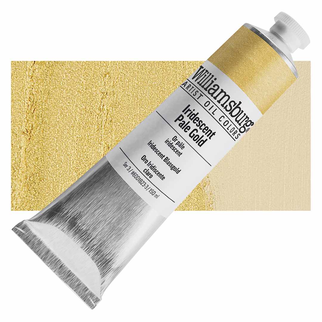 Open in modal - Williamsburg Handmade Oil Paint - Iridescent Pale Gold,  150 ml tube and swatch