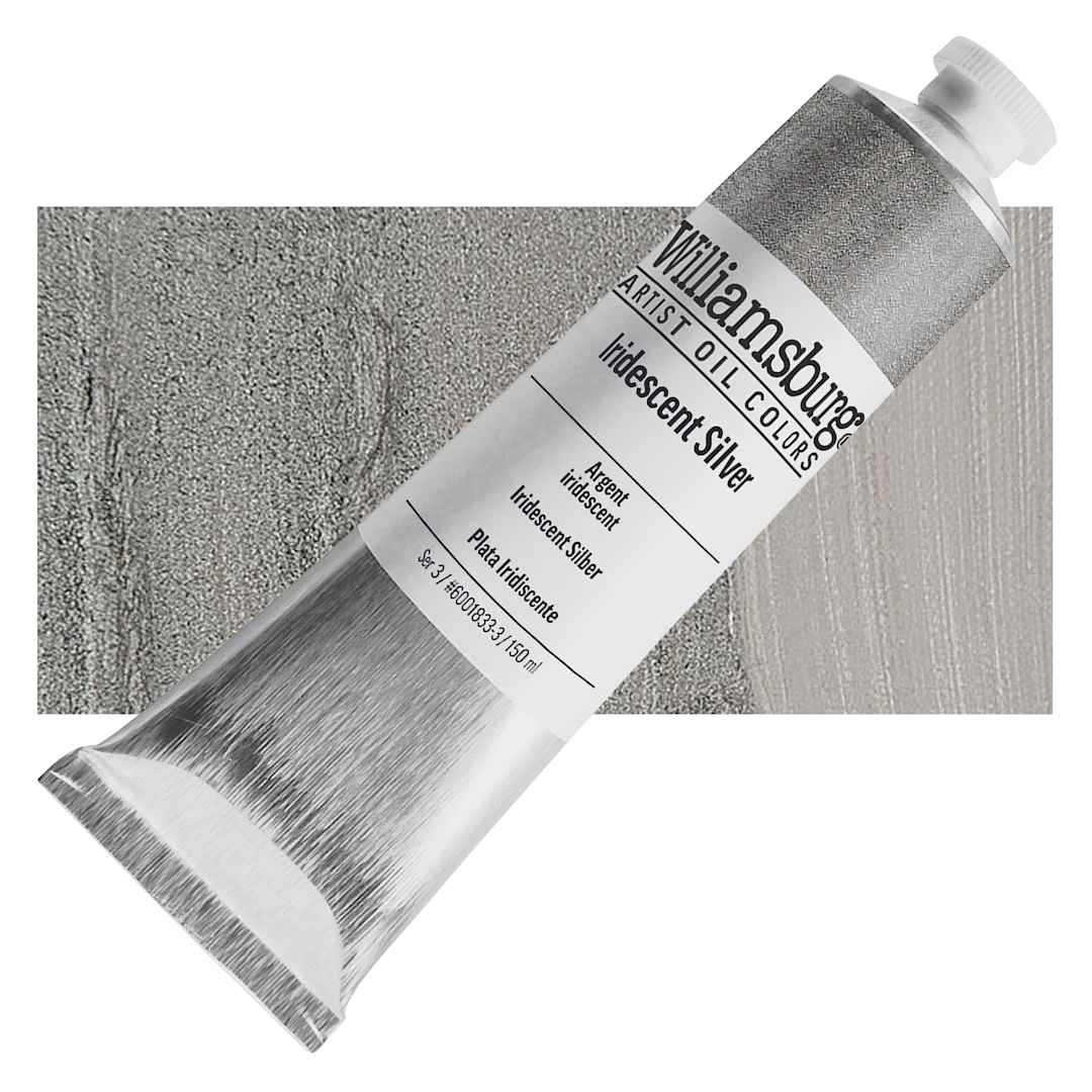 Open in modal - Williamsburg Handmade Oil Paint - Iridescent Silver, 150 ml tube and swatch