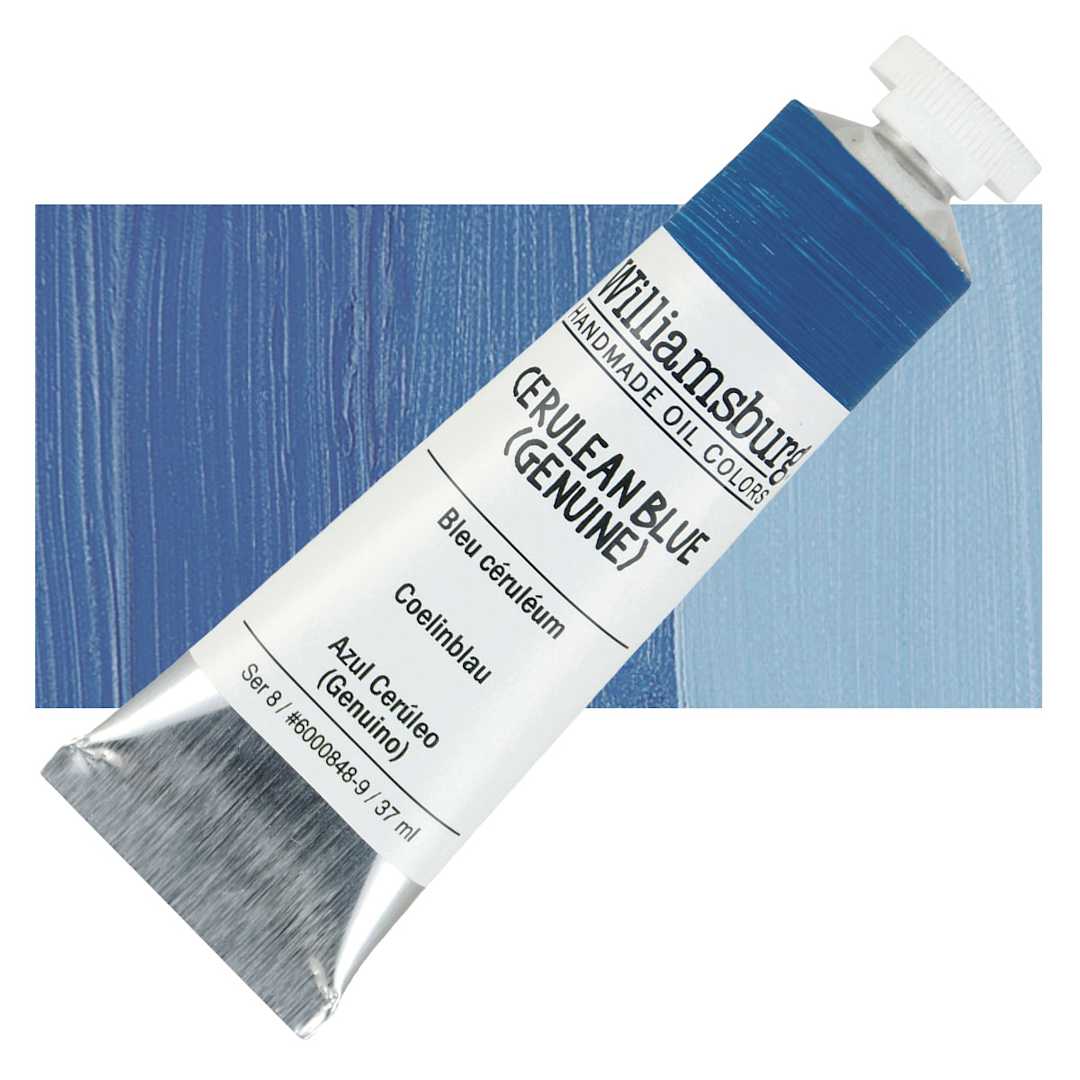 Open in modal - Williamsburg Handmade Oil Paint - Cerulean Blue, 37 ml tube and swatch