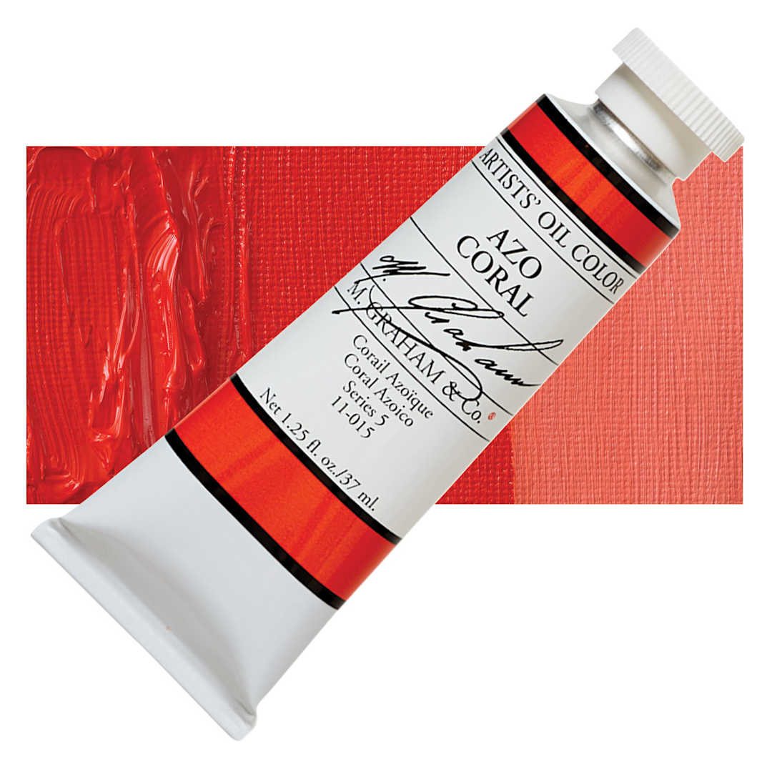 Open in modal - M. Graham Artists' Oil Color - Azo Coral, 37 ml tube and swatch
