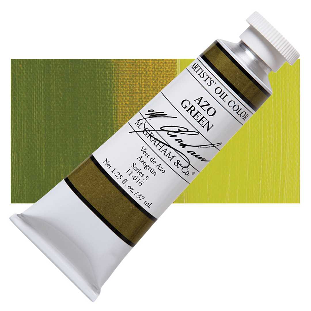 Open in modal - M. Graham Artists' Oil Color - Azo Green, 37 ml tube and swatch