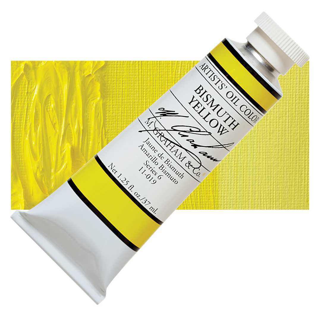 Open in modal - M. Graham Artists' Oil Color - Bismuth Yellow, 37 ml tube and swatch