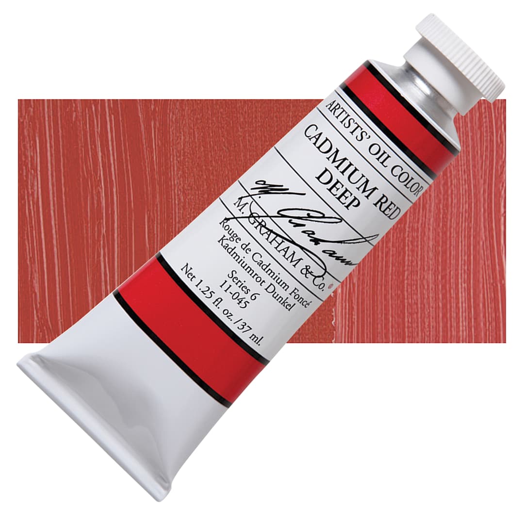Open in modal - M. Graham Artists' Oil Color - Cadmium Red Deep, 37 ml tube and swatch