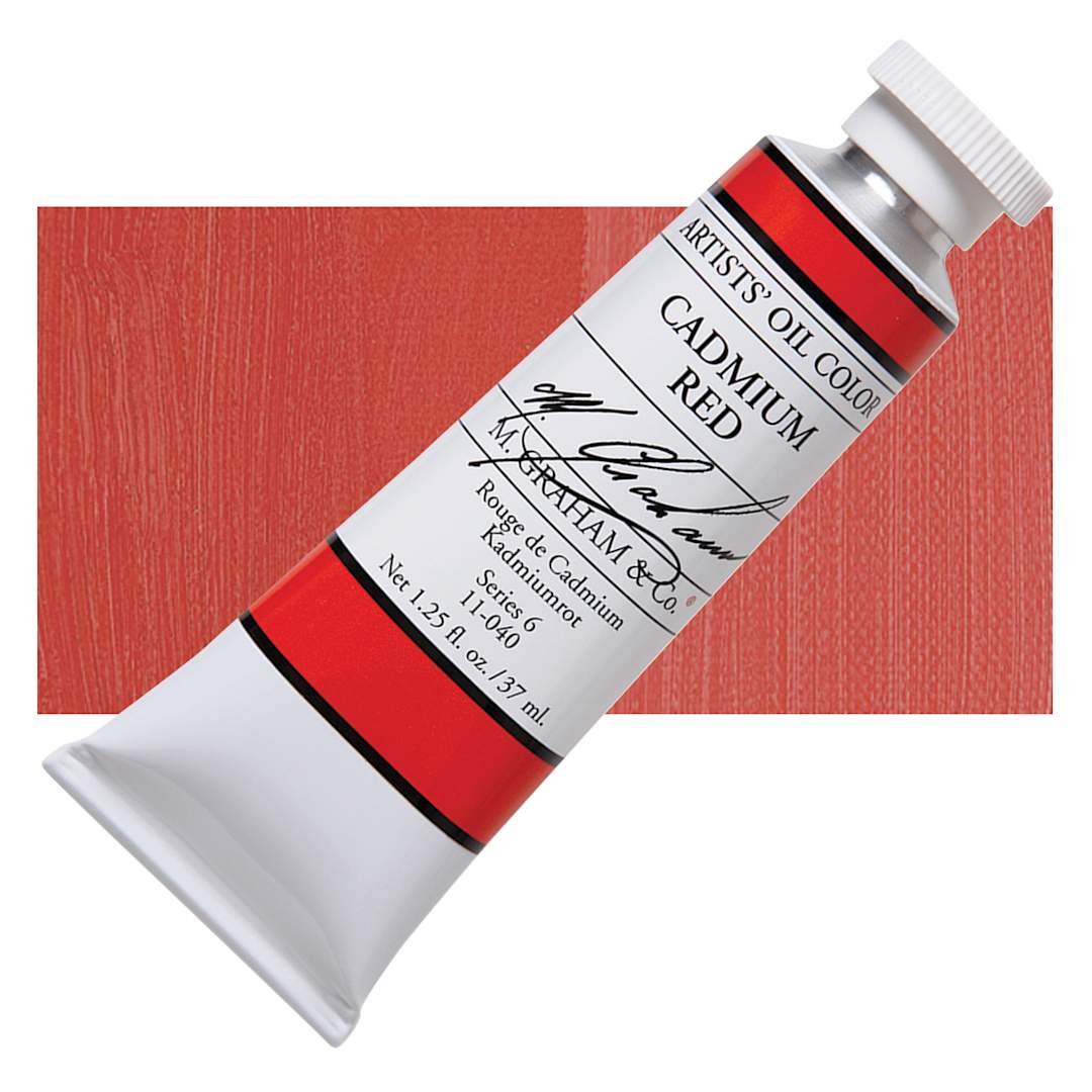 Open in modal - M. Graham Artists' Oil Color - Cadmium Red, 37 ml tube and swatch