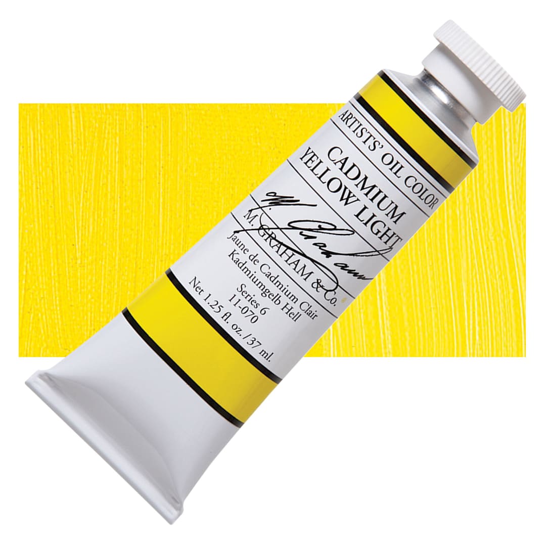 Open in modal - M. Graham Artists' Oil Color - Cadmium Yellow Light, 37 ml tube and swatch