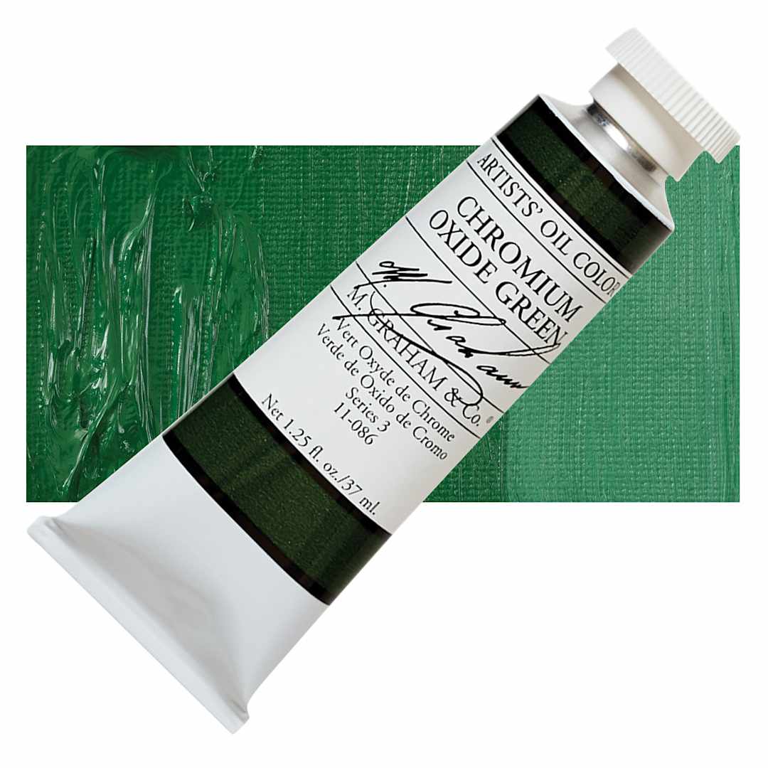 Open in modal - M. Graham Artists' Oil Color - Chromium Oxide Green, 37 ml tube and swatch