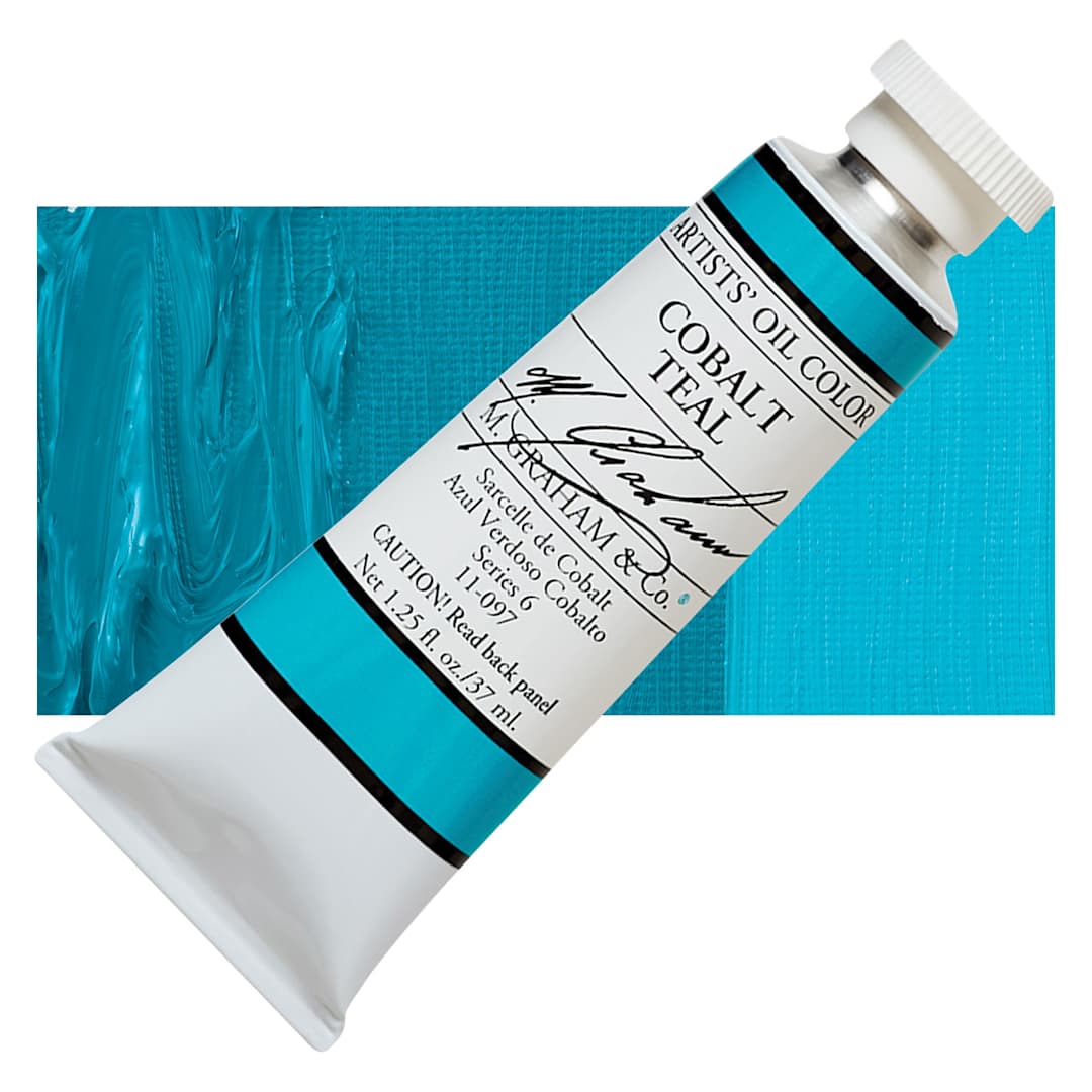 Open in modal - M. Graham Artists' Oil Color - Cobalt Teal, 37 ml tube and swatch