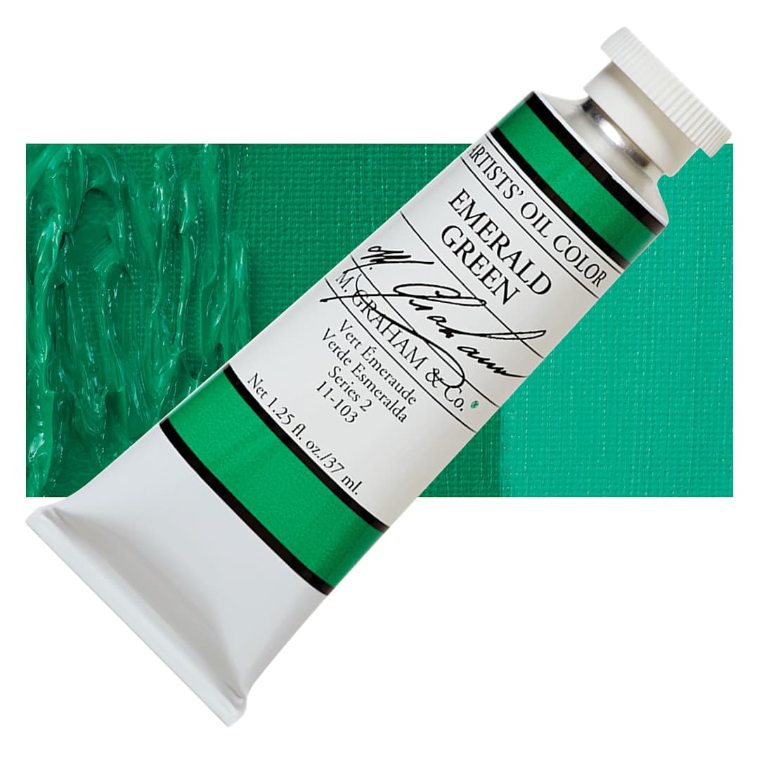 Open in modal - M. Graham Artists' Oil Color - Emerald Green, 37 ml tube and swatch