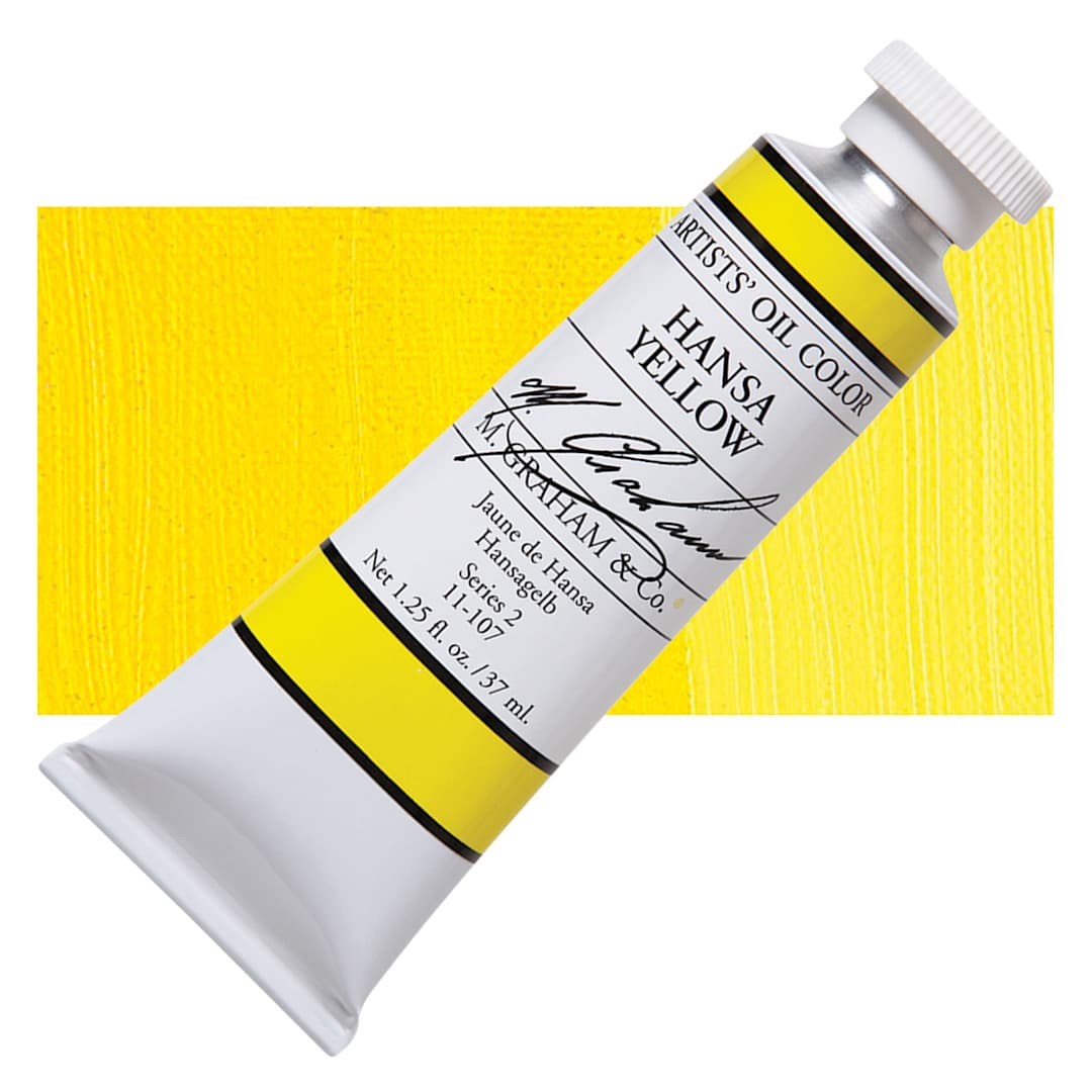Open in modal - M. Graham Artists' Oil Color - Hansa Yellow, 37 ml tube and swatch