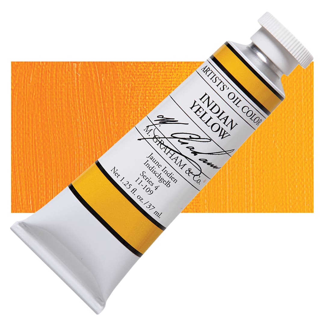 Open in modal - M. Graham Artists' Oil Color - Indian Yellow, 37 ml tube and swatch