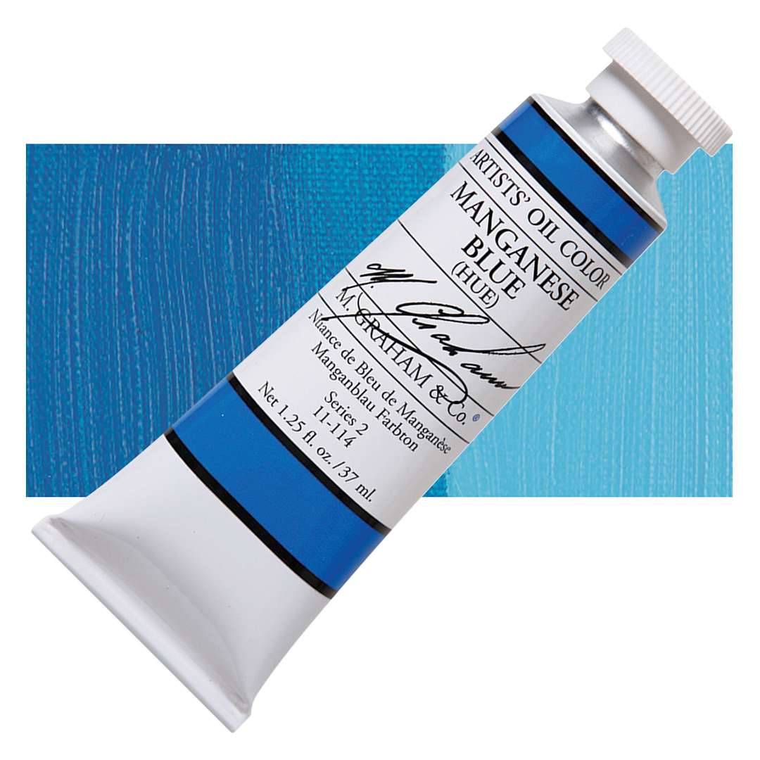 Open in modal - M. Graham Artists' Oil Color - Manganese Blue Hue, 37 ml tube and swatch