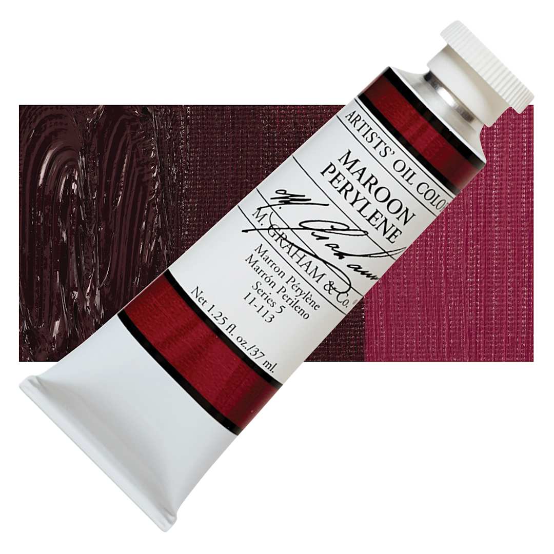 Open in modal - M. Graham Artists' Oil Color - Maroon Perylene, 37 ml tube and swatch
