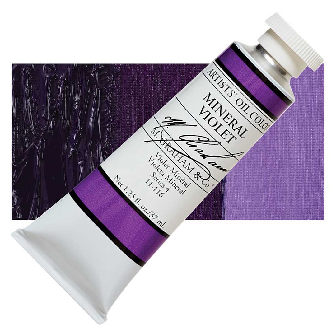 Open in modal - M. Graham Artists' Oil Color - Mineral Violet, 37 ml tube and swatch
