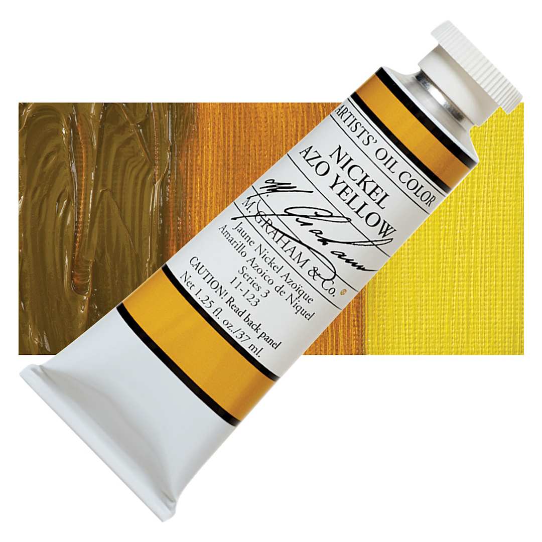 Open in modal - M. Graham Artists' Oil Color - Nickel Azo Yellow, 37 ml tube and swatch