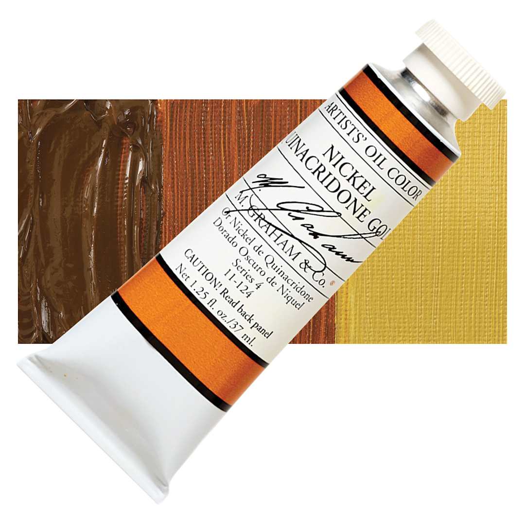 Open in modal - M. Graham Artists' Oil Color - Nickel  Quinacridone Gold, 37 ml tube and swatch