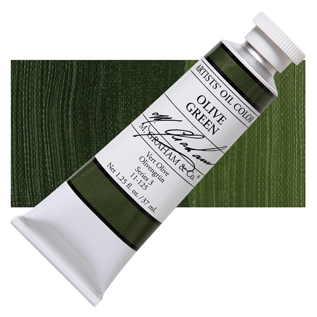 Open in modal - M. Graham Artists' Oil Color - Olive Green, 37 ml tube and swatch