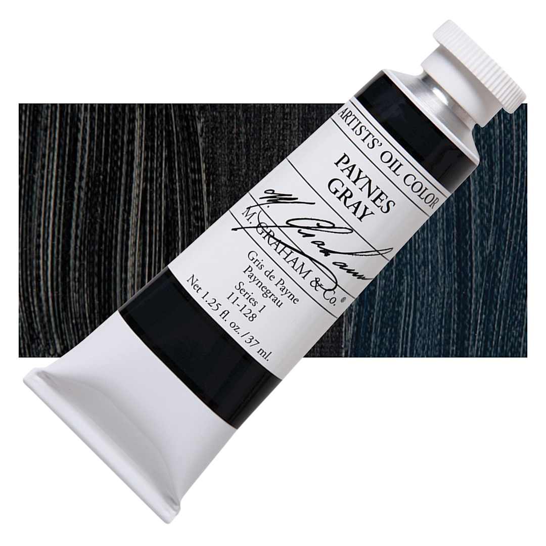 Open in modal - M. Graham Artists' Oil Color - Paynes Gray, 37 ml tube and swatch