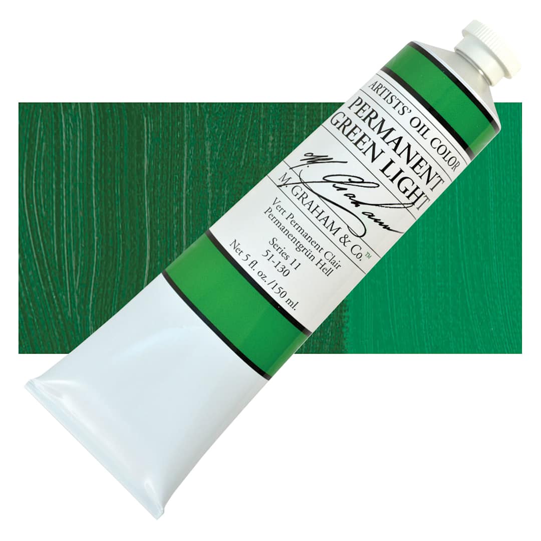 Open in modal - M. Graham Artists' Oil Color - Permanent Green Light, 150 oz tube and swatch