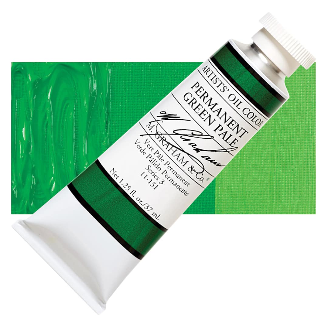 Open in modal - M. Graham Artists' Oil Color - Permanent Green Pale, 37 ml tube and swatch
