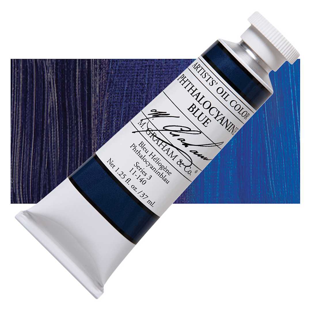 Open in modal - M. Graham Artists' Oil Color - Phthalocyanine Blue, 37 ml tube and swatch