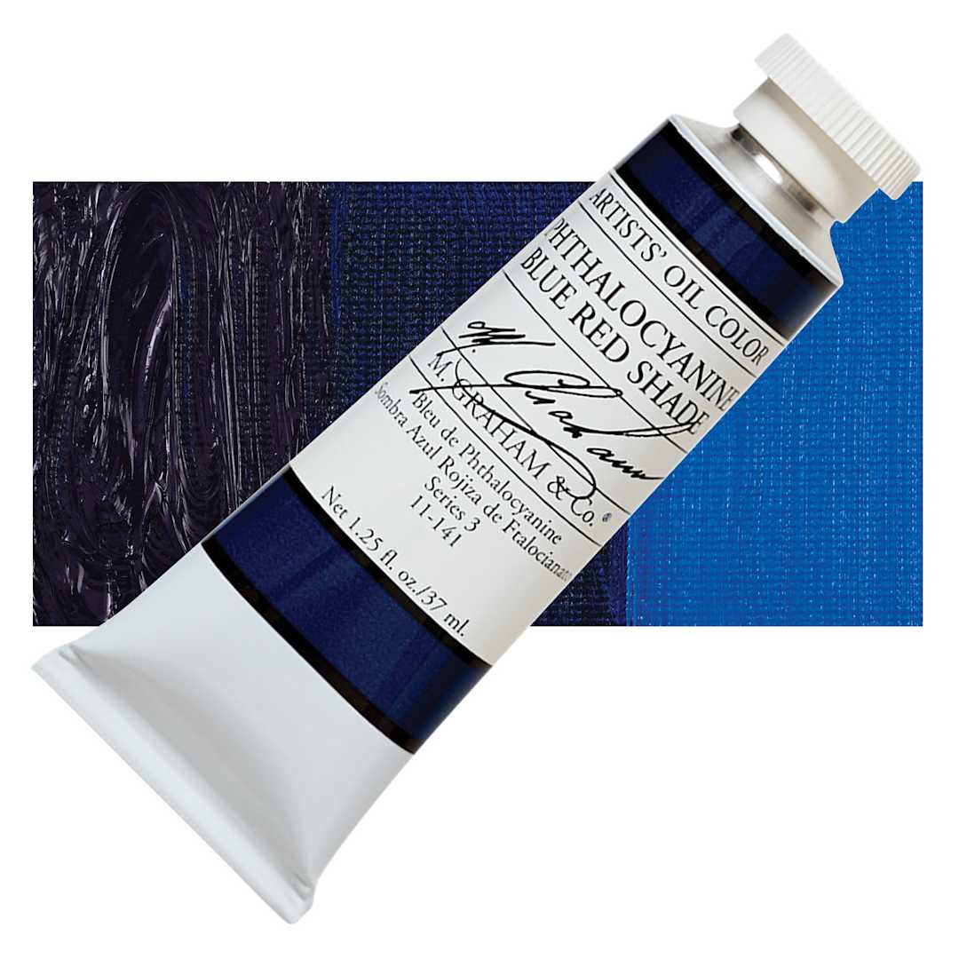 Open in modal - M. Graham Artists' Oil Color - Phthalocyanine Blue Red Shade, 37 ml tube and swatch