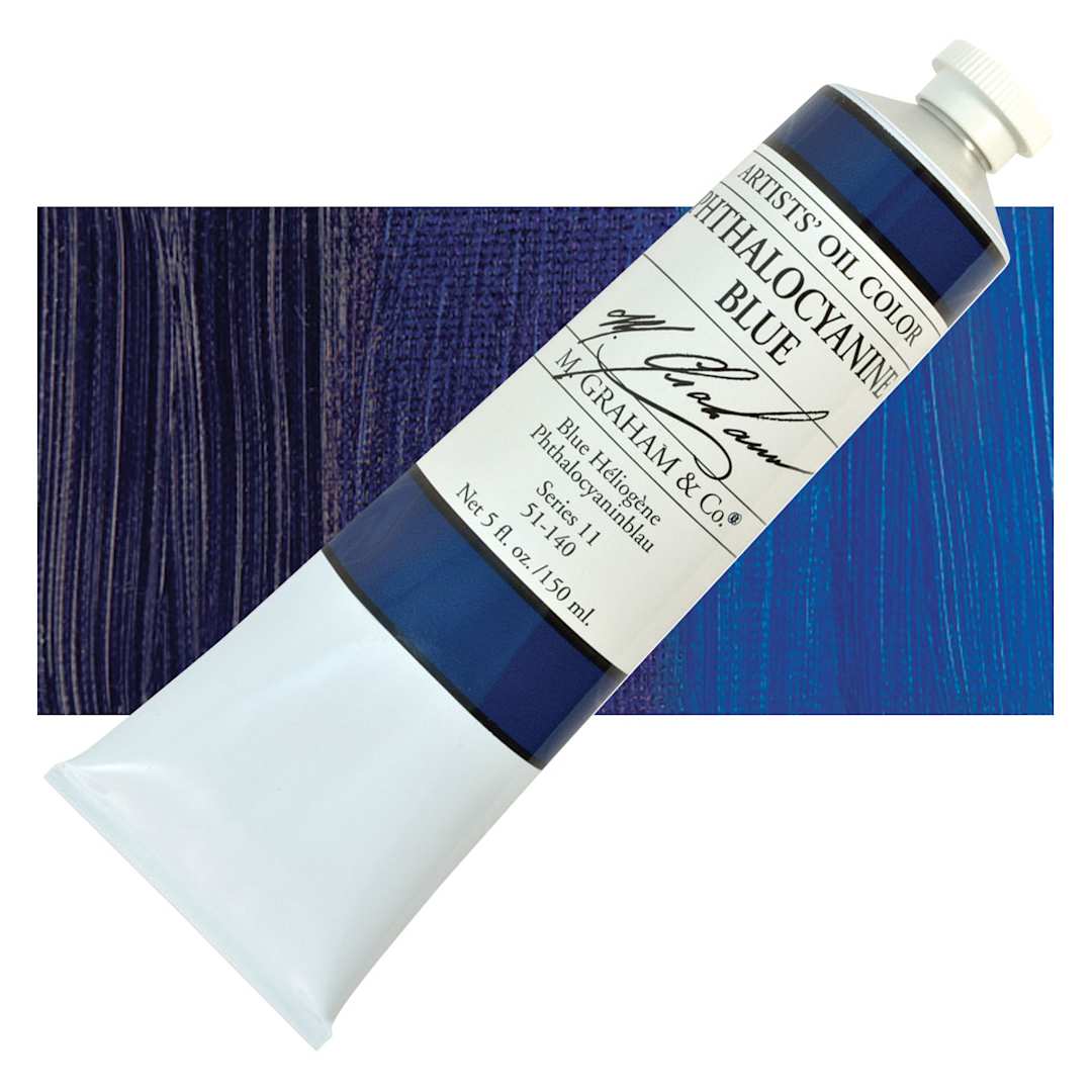 Open in modal - M. Graham Artists' Oil Color - Phthalocyanine Blue, 150 ml tube and swatch