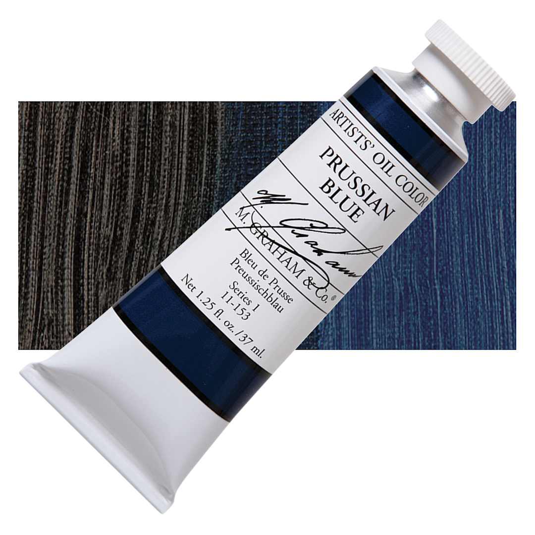 Open in modal - M. Graham Artists' Oil Color - Prussian Blue, 37 ml tube and swatch