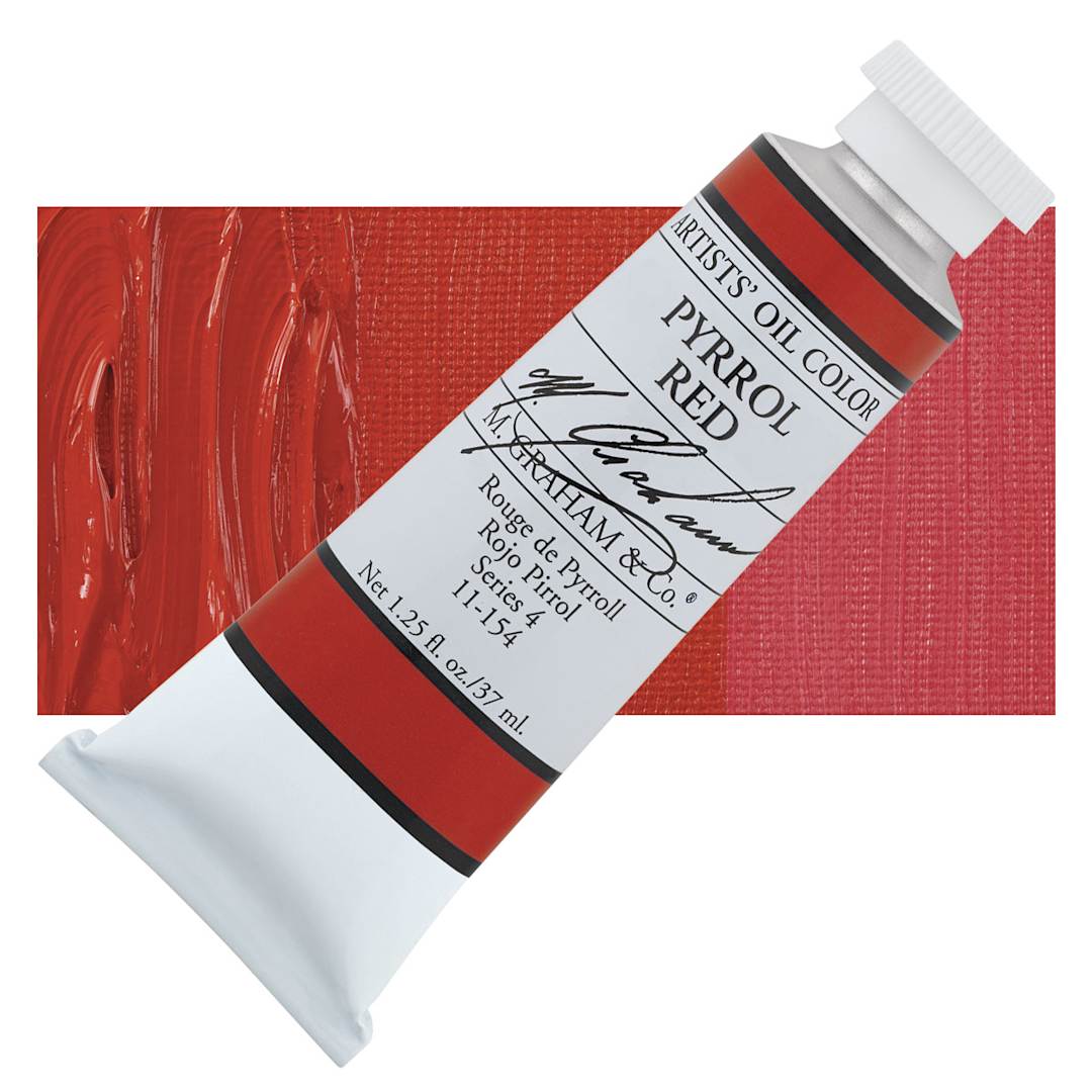 Open in modal - M. Graham Artists' Oil Color - Pyrrol Red, 37 ml tube and swatch