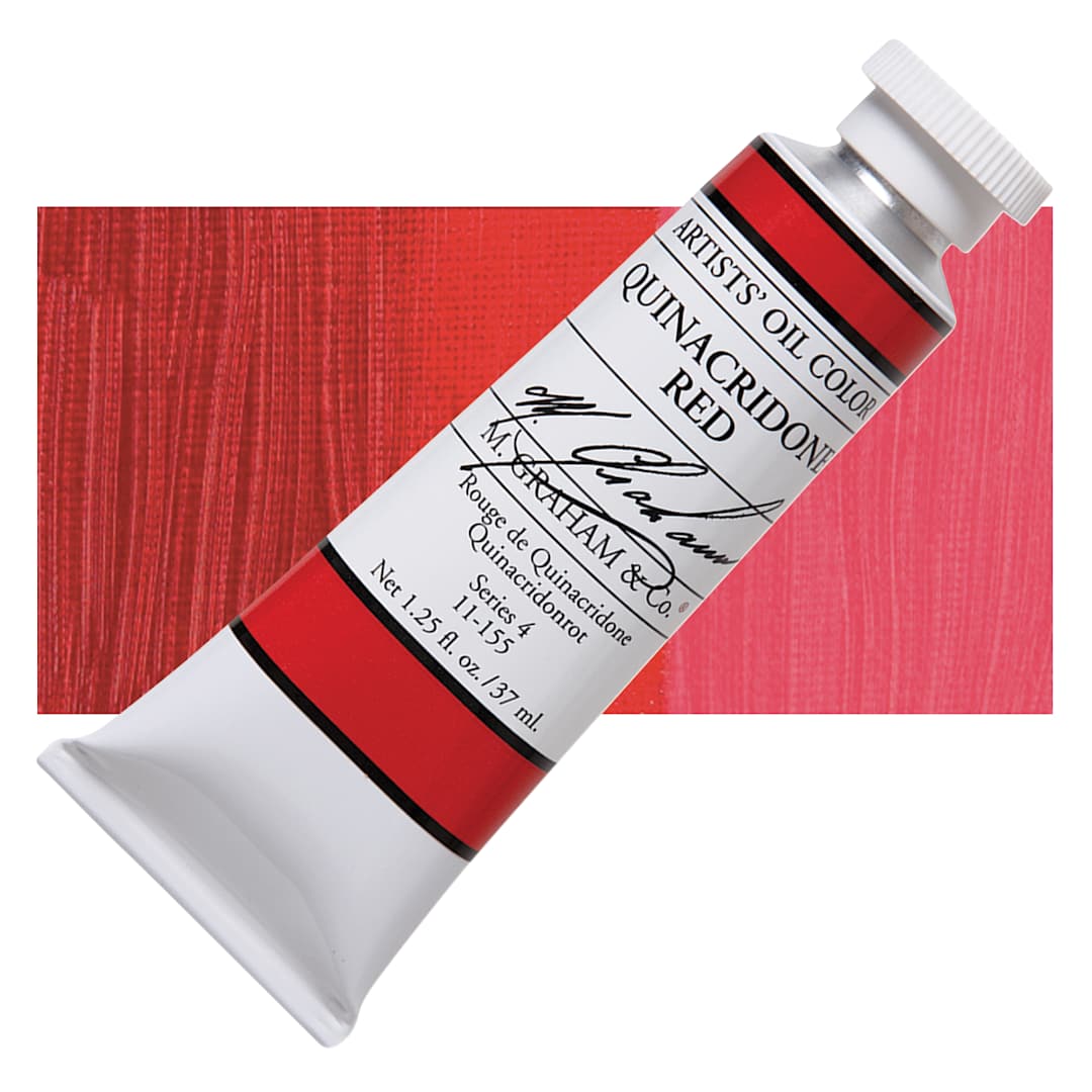 Open in modal - M. Graham Artists' Oil Color - Quinacridone Red, 37 ml tube and swatch