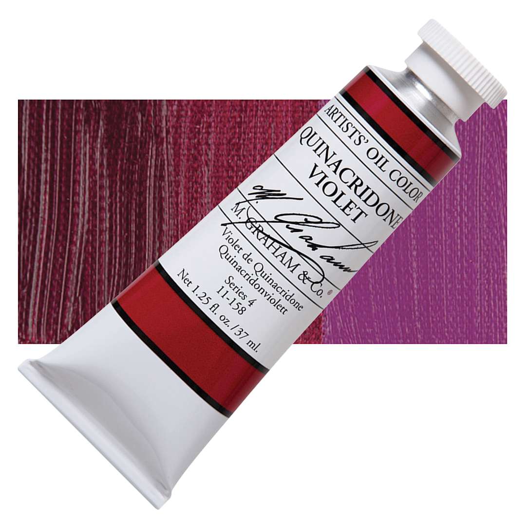 Open in modal - M. Graham Artists' Oil Color - Quinacridone Violet, 37 ml tube and swatch