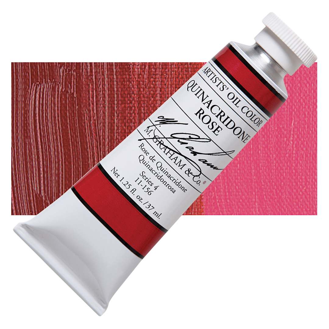 Open in modal - M. Graham Artists' Oil Color - Quinacridone Rose, 37 ml tube and swatch