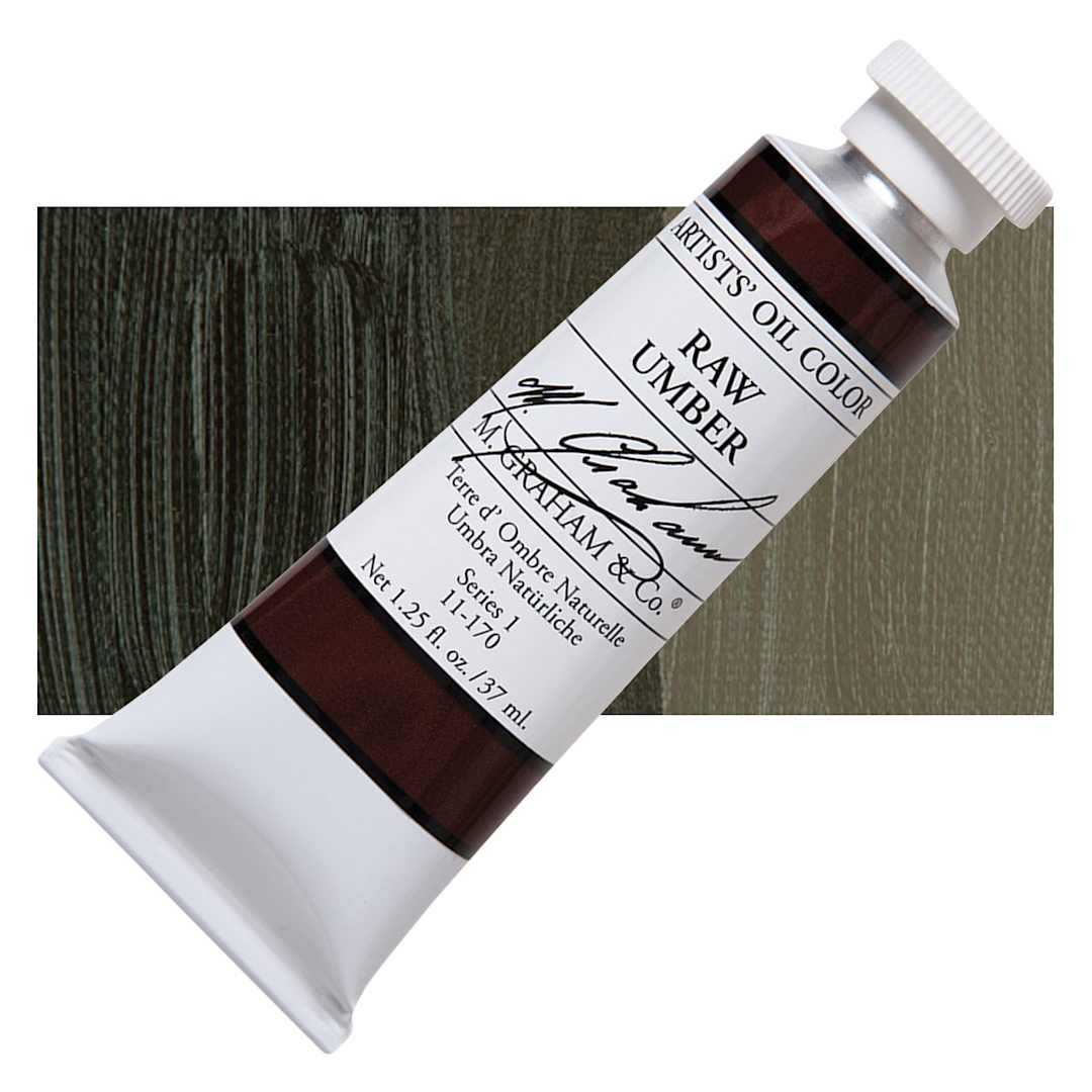 Open in modal - M. Graham Artists' Oil Color - Raw Umber, 37 ml tube and swatch