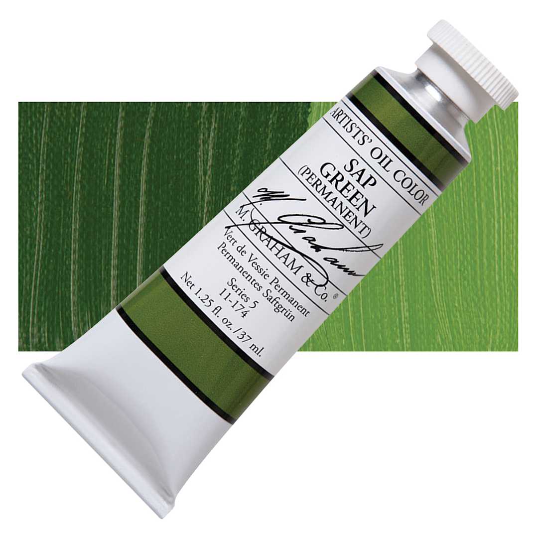 Open in modal - M. Graham Artists' Oil Color - Sap Green Permanent, 37 ml tube and swatch