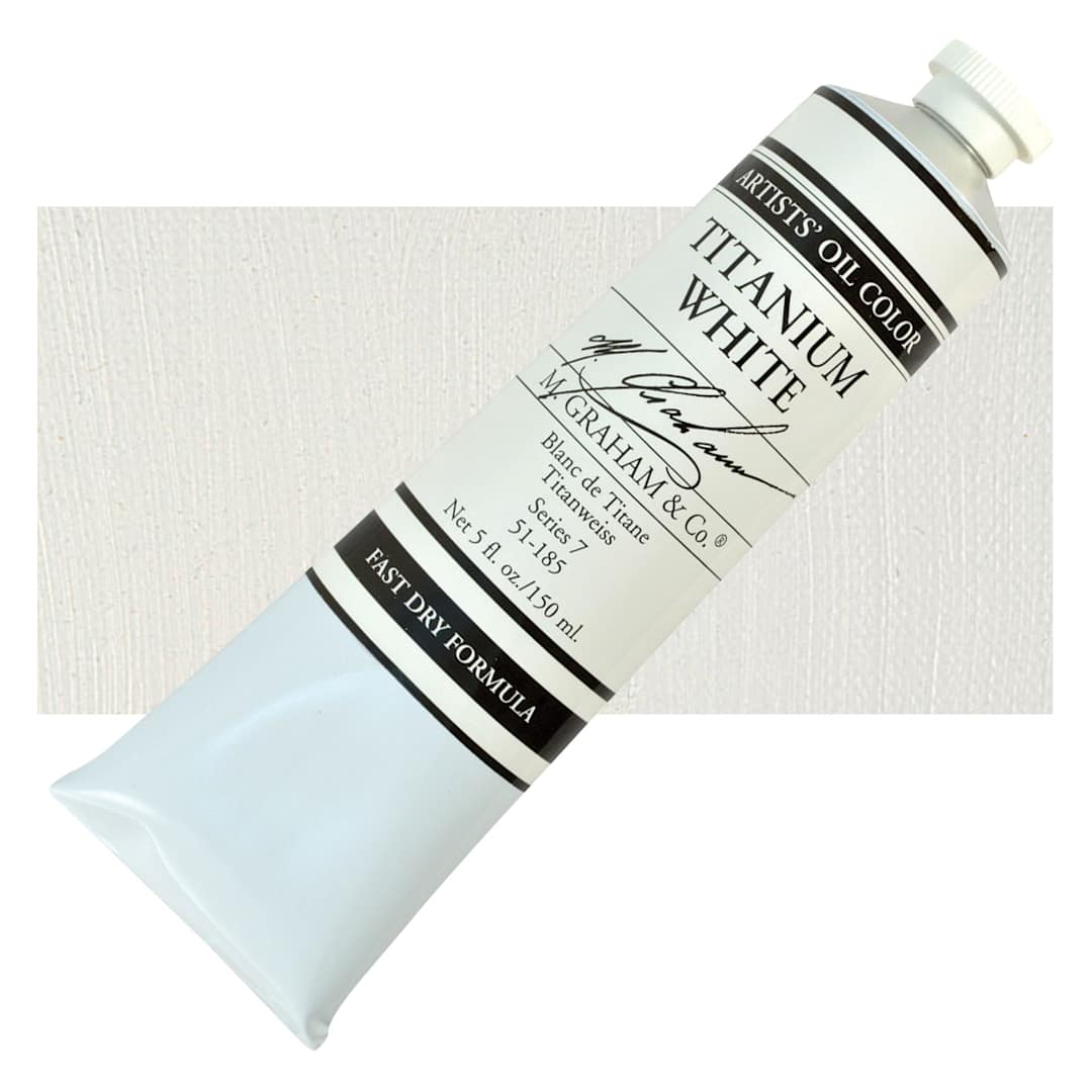 Open in modal - M. Graham Artists' Oil Color - Titanium White-Alkyd (Rapid Dry), 150 ml tube and swatch