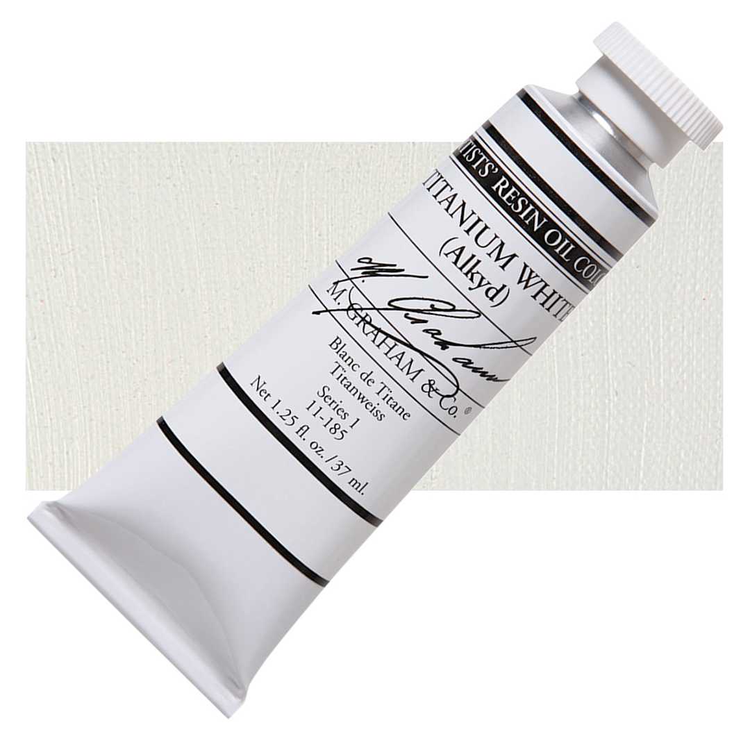 Open in modal - M. Graham Artists' Oil Color - Titanium White-Alkyd (Rapid Dry), 37 ml tube and swatch