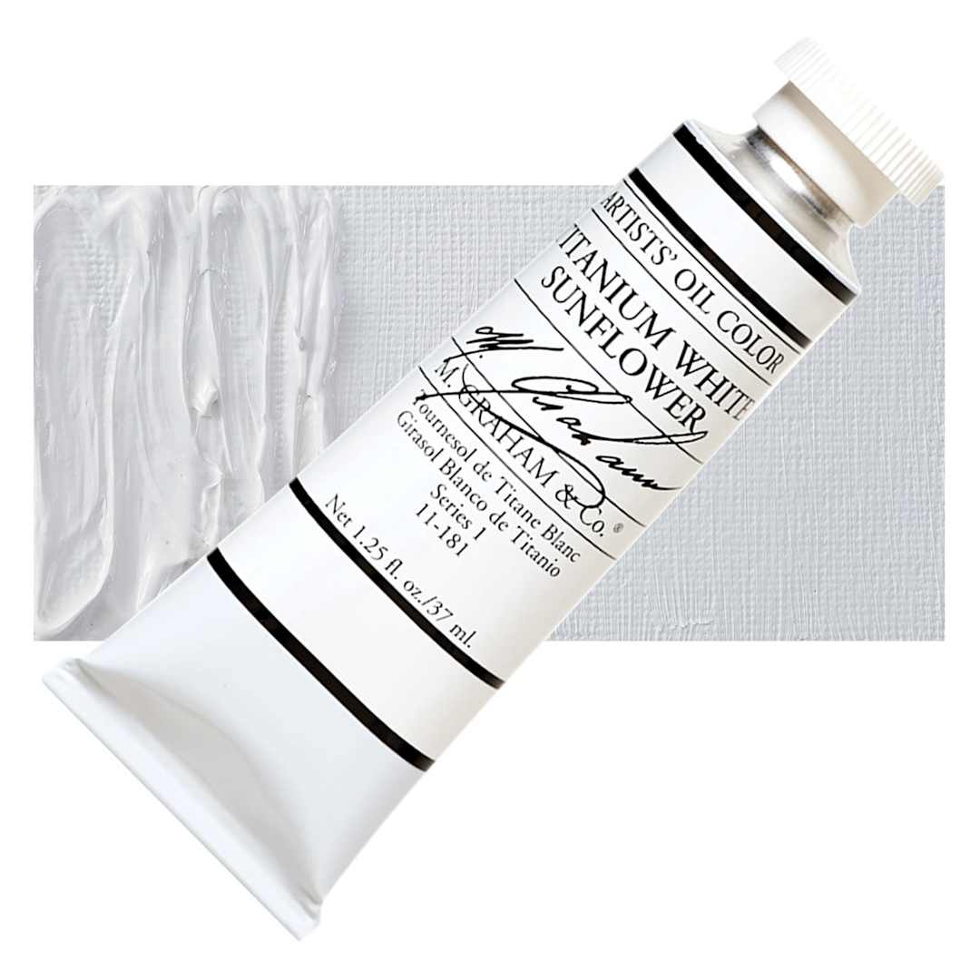 Open in modal - M. Graham Artists' Oil Color - Titanium White Sunflower, 37 ml tube and swatch