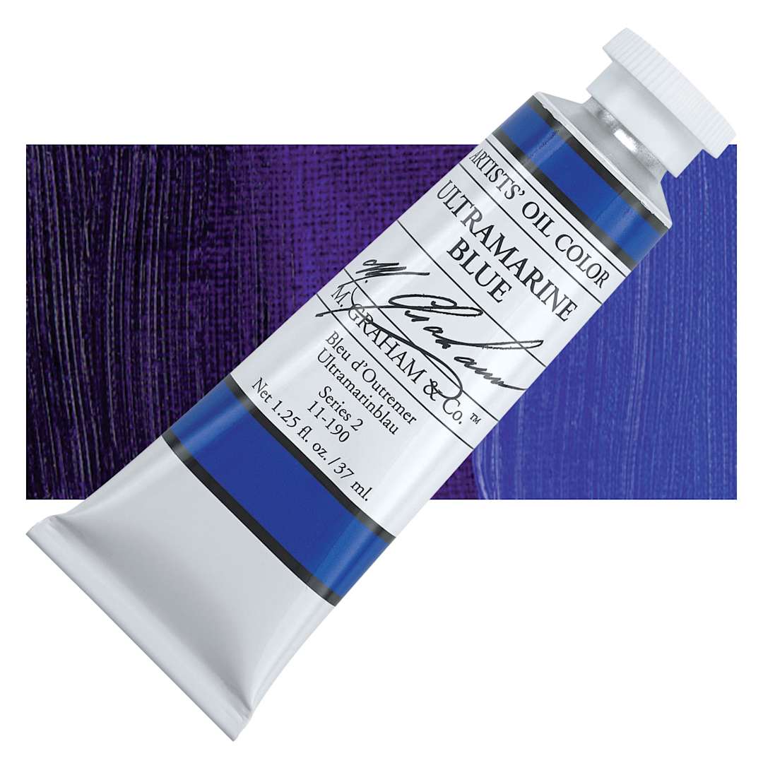 Open in modal - M. Graham Artists' Oil Color - Ultramarine Blue, 37 ml tube and swatch