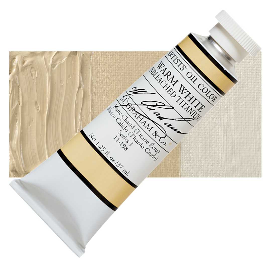 Open in modal - M. Graham Artists' Oil Color - Warm White (Unbleached Titanium), 37 ml tube and swatch