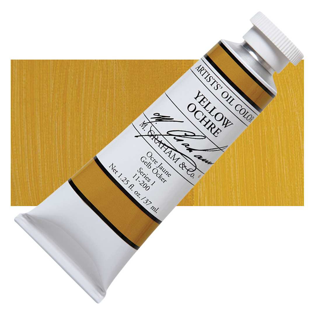 Open in modal - M. Graham Artists' Oil Color - Yellow Ochre, 37 ml tube and swatch