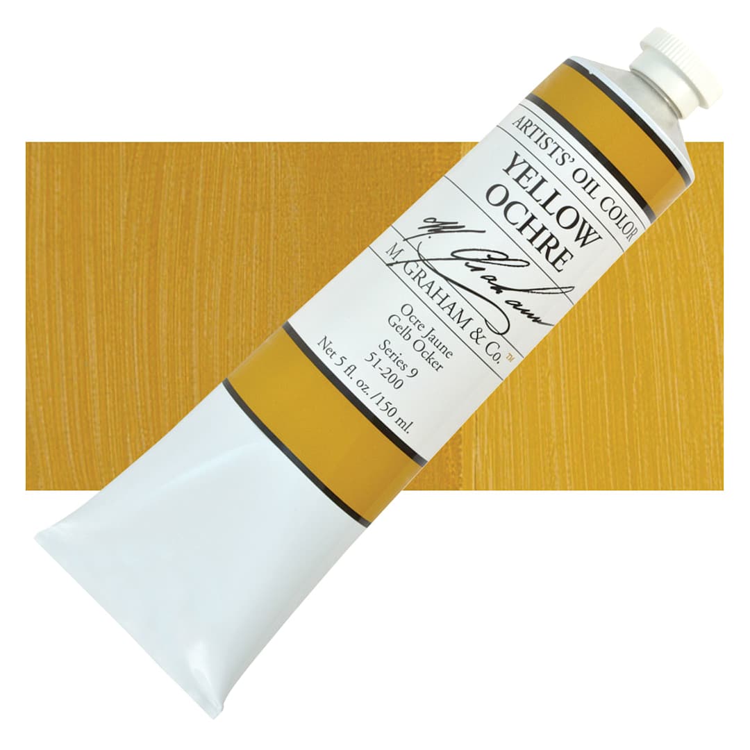 Open in modal - M. Graham Artists' Oil Color - Yellow Ochre, 150 ml tube and swatch