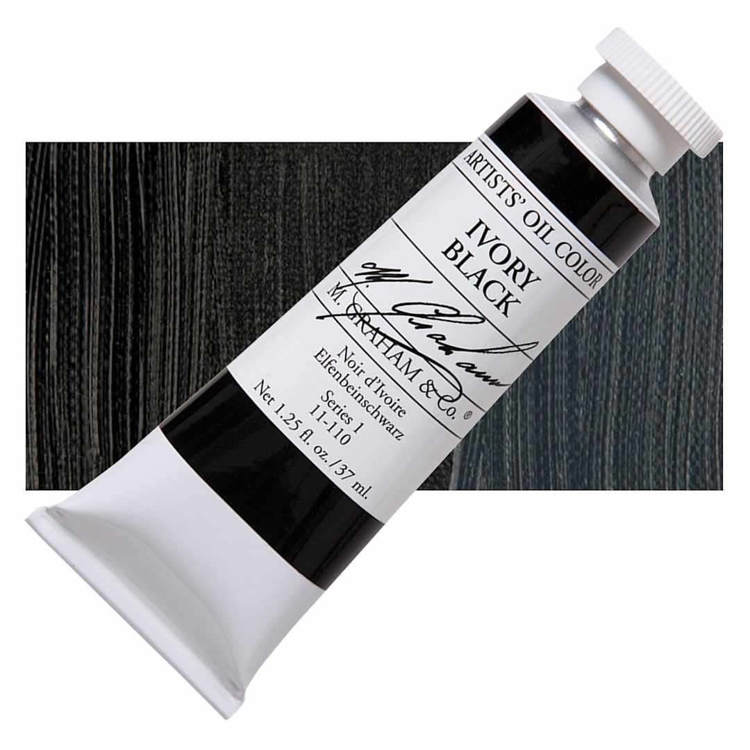 Open in modal - M. Graham Artists' Oil Color - Ivory Black, 37 ml tube and swatch