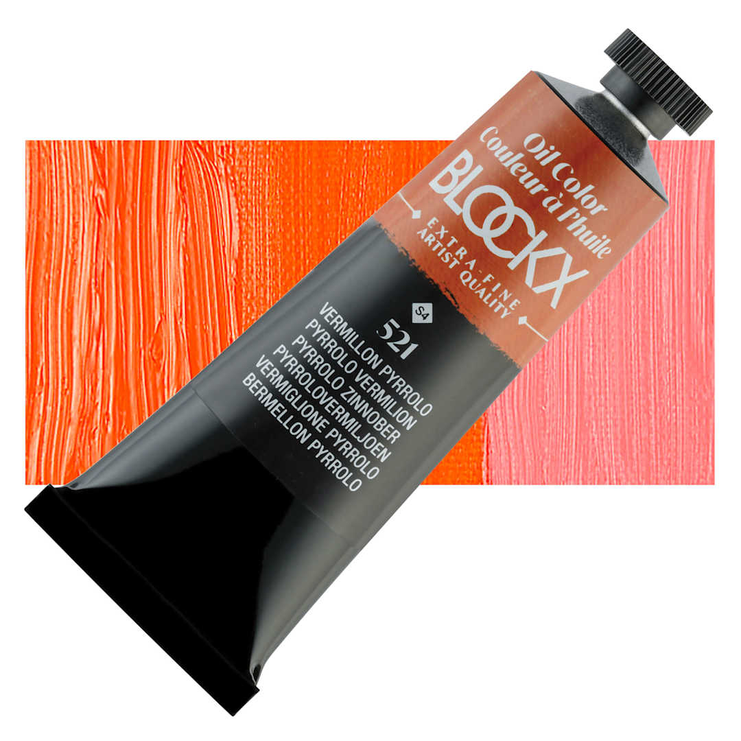 Open in modal - Blockx Artist Oil Color - Pyrrolo Vermilion, 35 ml tube and swatch