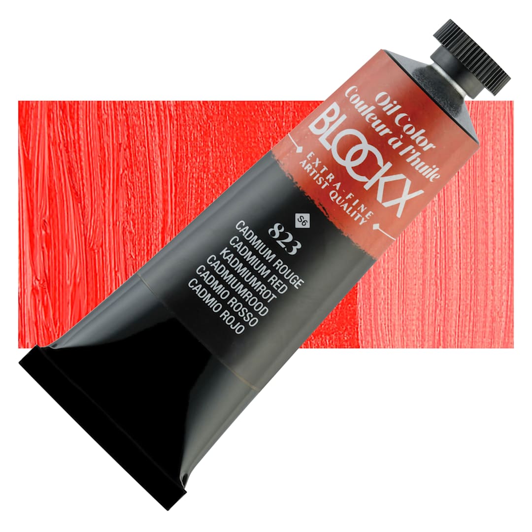 Open in modal - Blockx Artist Oil Color - Cadmium Red, 35 ml tube and swatch