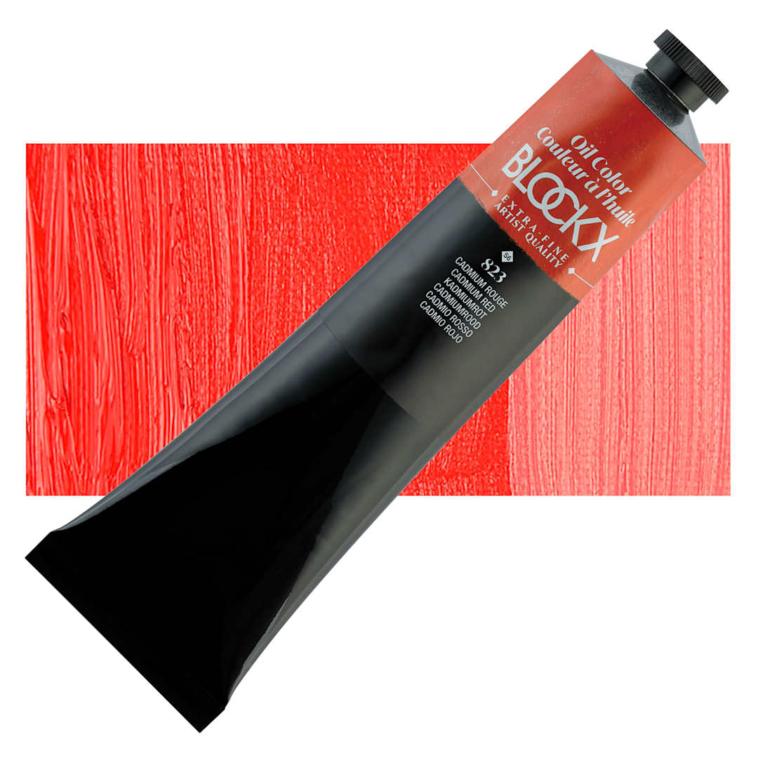 Open in modal - Blockx Artist Oil Color - Cadmium Red, 200 ml Tube and swatch