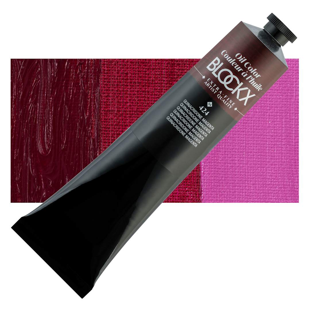 Open in modal - Blockx Artist Oil Color - Quinacridone Magenta, 200 ml - Tube and Swatch