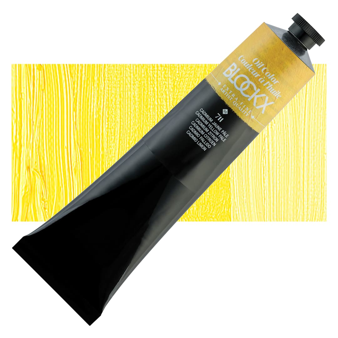 Open in modal - Blockx Artist Oil Color - Cadmium Yellow Pale, 200 ml Tube and swatch